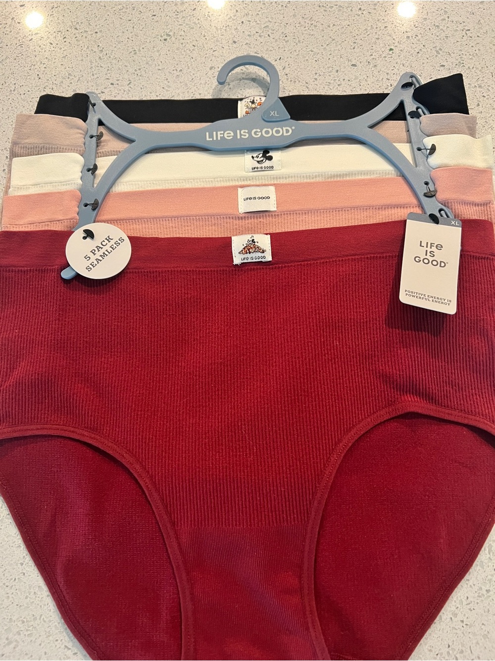 Life is Good Fall Seamless Briefs - 5-Pack (Red, Pink, White, Black, Tan)